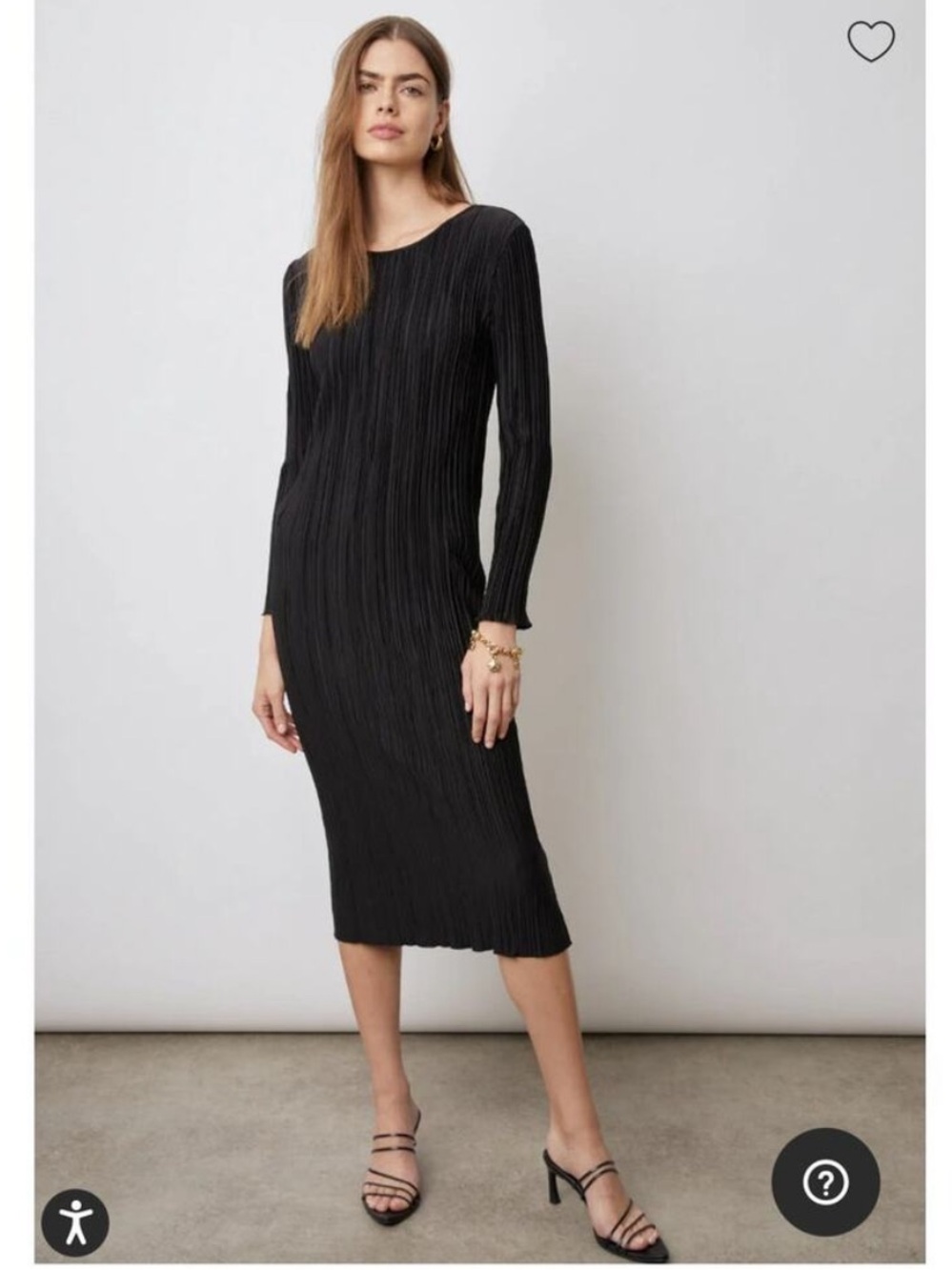 Rails Jordy Women Plisse Pleated Midi Black Long Sleeve Dress Size Medium